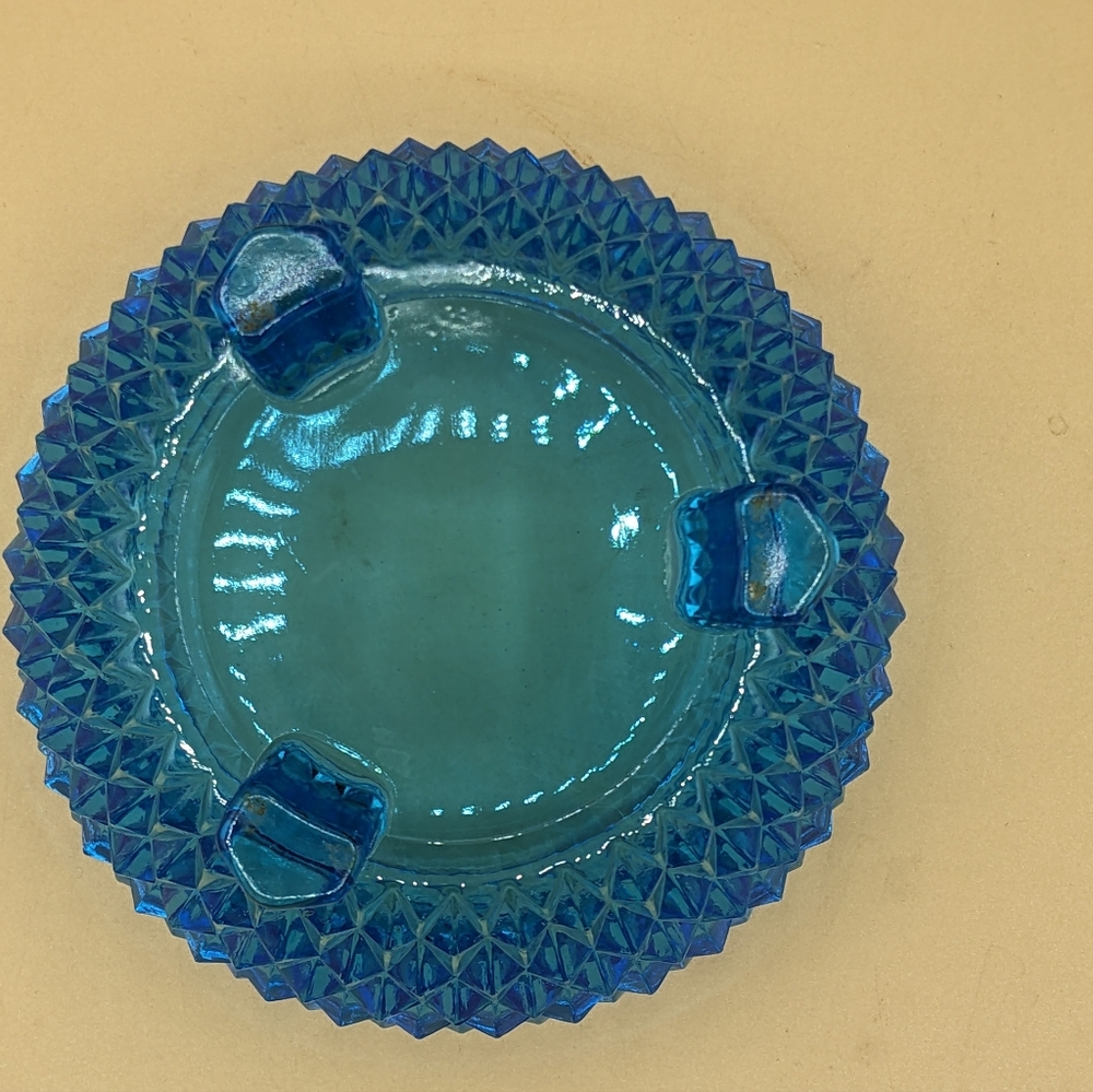 Vintage Indiana Glass Bowl Diamond Point Blue  Candy Dish Tri-footed Bowl 5" Dia - Picture 5 of 11